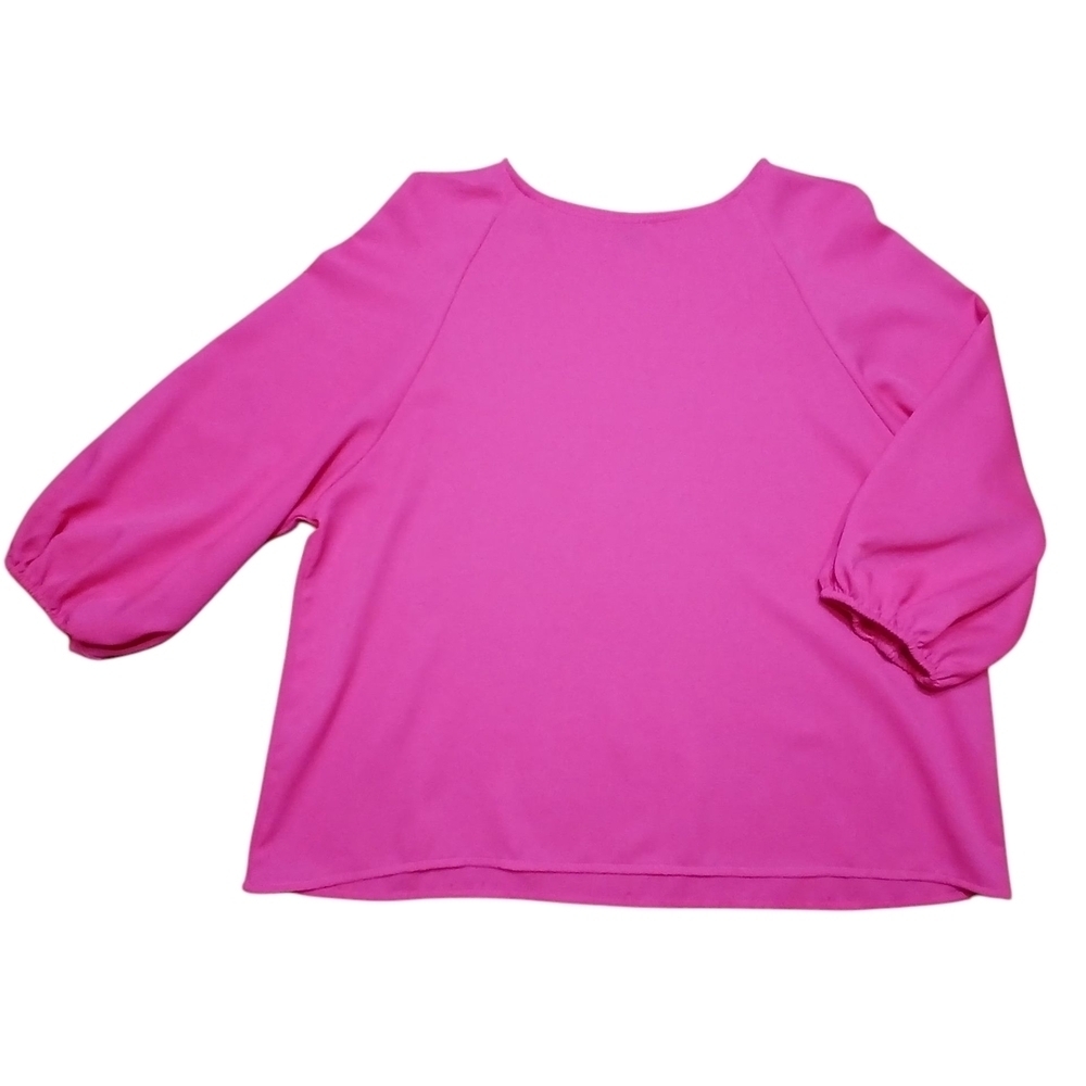 SHEIN Hot Pink Fuchsia Blouse XL 3/4 Balloon Sleeve Relaxed Fit Crewneck Top